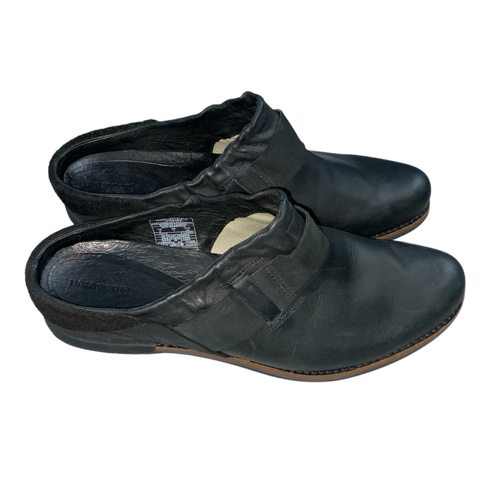 Patagonia Addie Clog Black Leather Size 9 Slip-on Cushioned Low Heel Classic